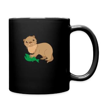 Otter mit gefangenem Fisch - Tasse einfarbig - Schwarz - Rechts