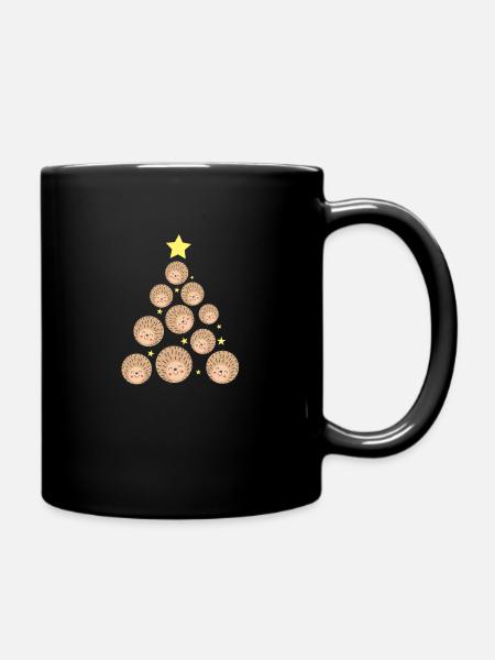 Hedgehog xmas Christmas tree - Full Colour Mug - black