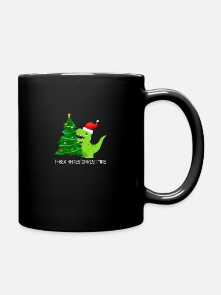 T rex hates christmas gift saying dinosaur - Full Colour Mug - black