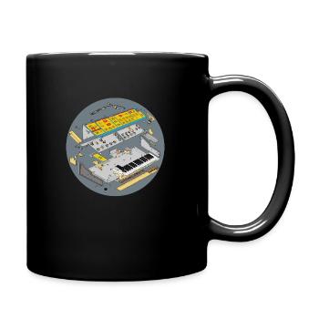Analog synthesizer in exploded drawing - Full Colour Mug - black - Right