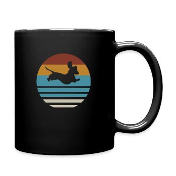 Dackel Dackel hund Silhouette Retro Geschenk - Tasse einfarbig - Schwarz - Rechts