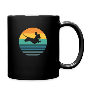 Dackel Dachshund Silhouette Retro Geschenk Hunde - Tasse einfarbig - Schwarz - Rechts