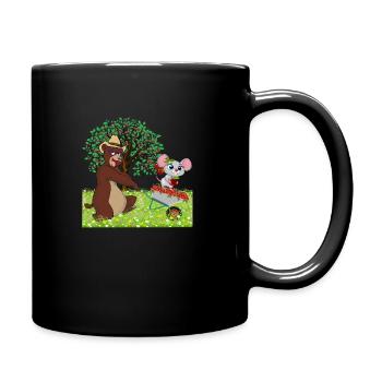 Bär mit Maus auf einer Wiese - Tasse einfarbig - Schwarz - Rechts