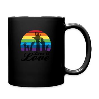 Love is Love Regenbogen Hände vereint - Tasse einfarbig - Schwarz - Rechts