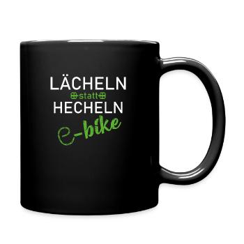 e-bike Spruch lächeln statt hecheln fahrrad - Tasse einfarbig - Schwarz - Rechts