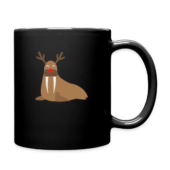 Walross Rudi mit der Roten Nase Rudolf Rentier - Tasse einfarbig - Schwarz - Rechts