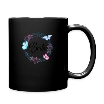Berta, nom, lettrage, couronne de fleurs, cadeau - Mug uni - noir - Droite
