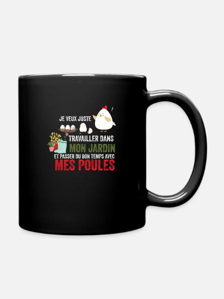 Travailler dans mon jardin avec mes poules - Mug uni - noir