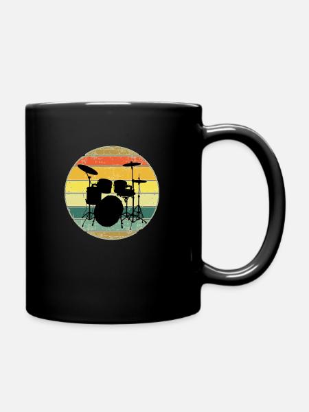 Drums Drummer Vintage Retro Drumset - Full Colour Mug - black