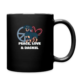 Peace Love + Dackel Dachshund Deutsch Drahthaar - Tasse einfarbig - Schwarz - Rechts