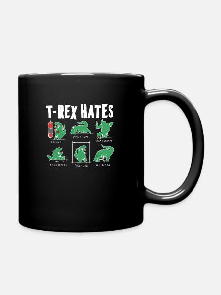 Funny T Rex Hates Boxing, Push UP, Pull ups - Full Colour Mug - black