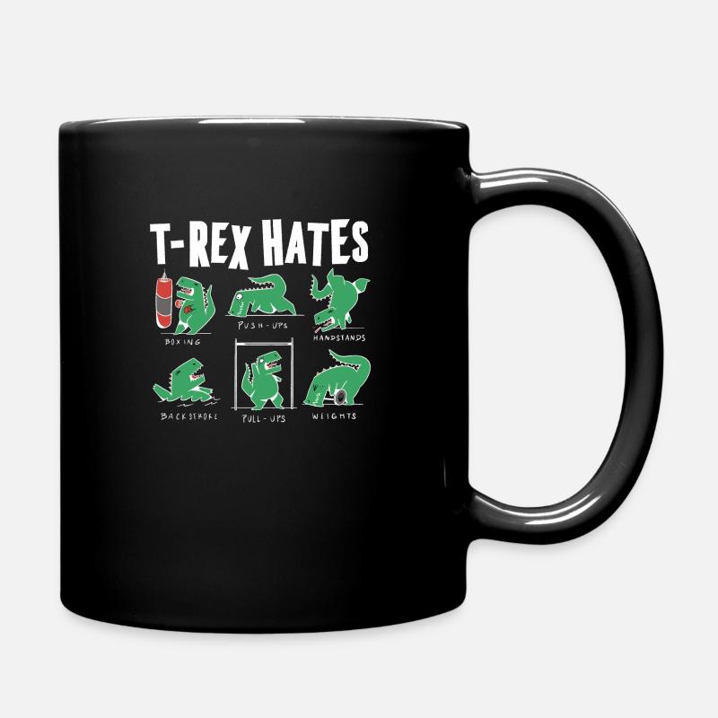 Funny T Rex Hates Boxing, Push UP, Pull ups - Full Colour Mug - black