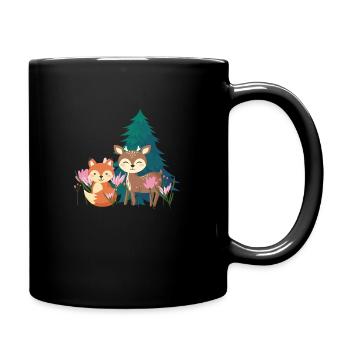 niedliche Waldtiere - Tasse einfarbig - Schwarz - Rechts