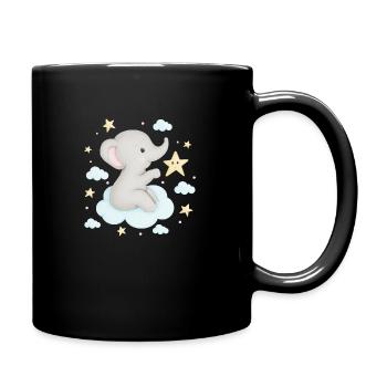 süßer Elefant auf Wolke mit Sternen - Tasse einfarbig - Schwarz - Rechts