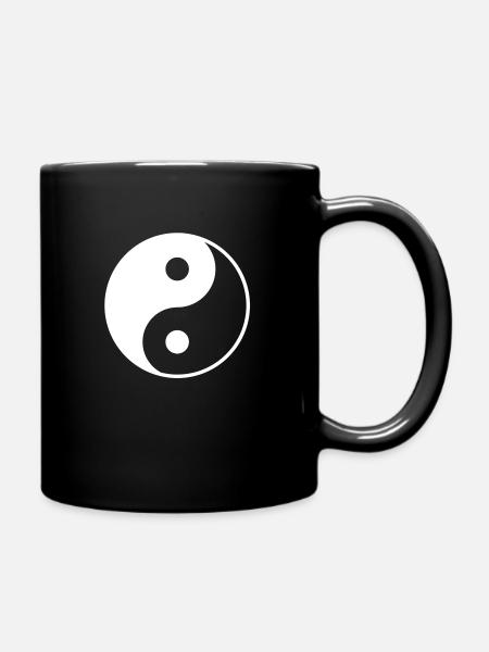 Yin Yang white transparent chakra yoga om duality - Full Colour Mug - black