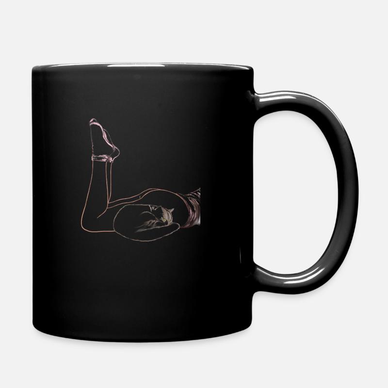 Zuhause süßes Zuhause, ich chille mit meiner Katze - Tasse einfarbig - Schwarz