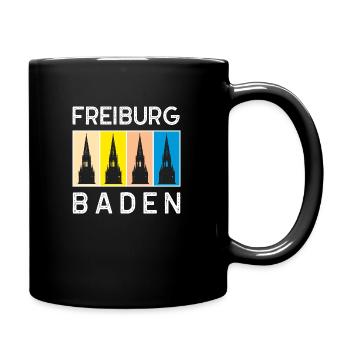 Freibur Baden Collage Münsterturm vier mal - Tasse einfarbig - Schwarz - Rechts