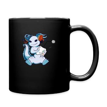 an axolotl playing videogames with a joystick - Full Colour Mug - black - Right