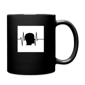 Herzschlag mit Kopf - Tasse einfarbig - Schwarz - Rechts