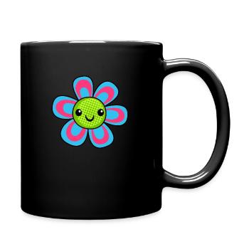Blue Happy Daisy Flower - Full Colour Mug - black - Right