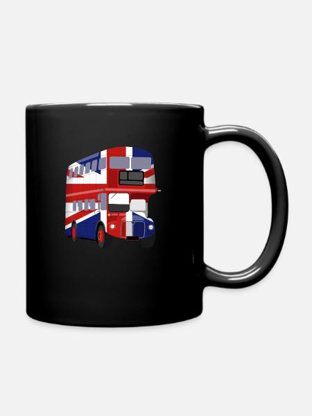 Patriotic Union Jack Double Decker Bus - Full Colour Mug - black