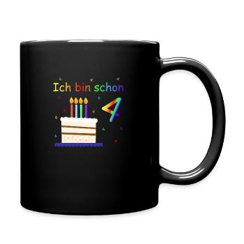 Ich bin 4 Jahre Geburtstag Torte Design Kinder - Tasse einfarbig - Schwarz - Rechts