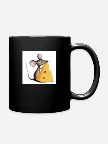 Süße Maus mit Käse - Tasse einfarbig - Schwarz