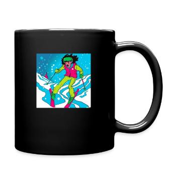 Skis rétro sur la piste de la vallée - Mug uni - noir - Droite