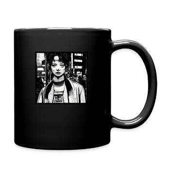 Japanese woman on the streets of Tokyo - Full Colour Mug - black - Right