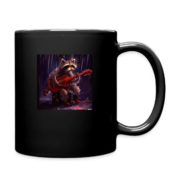 racoon playing guitar - Full Colour Mug - black - Right