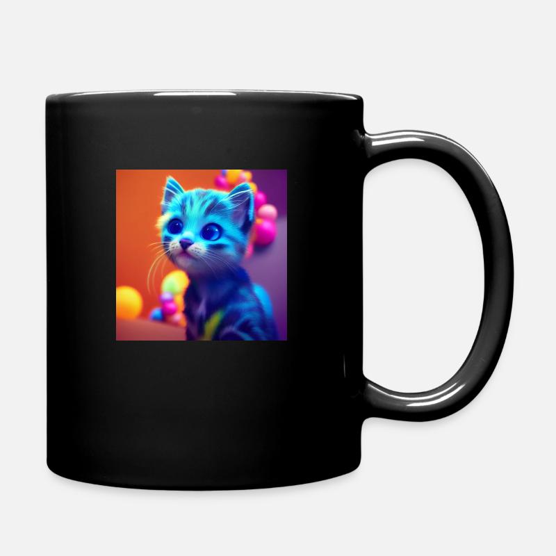 cute kitten in rainbow colors smiling - Full Colour Mug - black