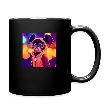 cute pug psychadelic colors - Tasse einfarbig - Schwarz - Rechts