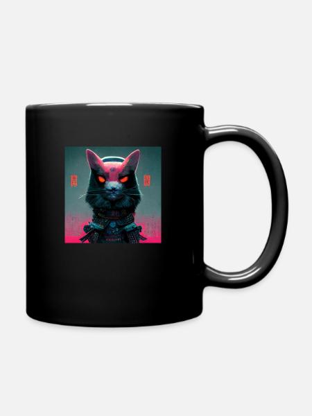 Samurai Katze futuristisches Universum - Tasse einfarbig - Schwarz