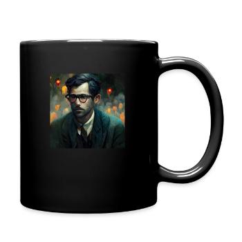 guy with glasses in twenties sitting and waiting - Mug uni - noir - Droite