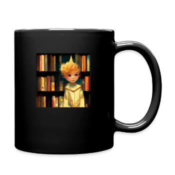 Der kleine Bücherprinz - Tasse einfarbig - Schwarz - Rechts