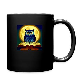 Büchereule im vollen Mond - Tasse einfarbig - Schwarz - Rechts
