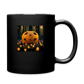 A large orange pumpkin lies on the grass and lante - Full Colour Mug - black - Right