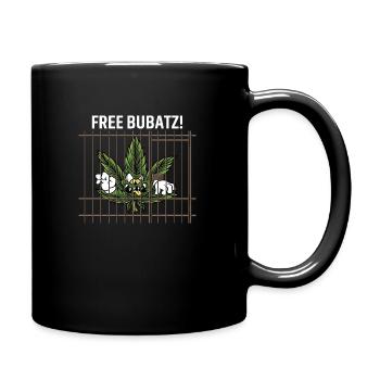 FREE BUBATZ! Cartoon Cannabisblatt hinter Gittern - Tasse einfarbig - Schwarz - Rechts