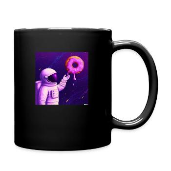 Astronaut front of a purple galaxy having a donut - Tasse einfarbig - Schwarz - Rechts