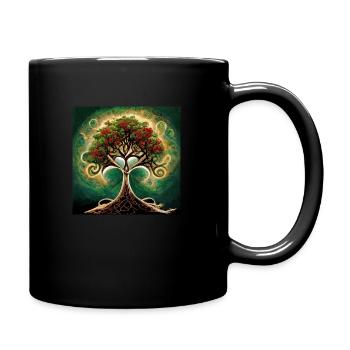 Romantischer Lebensbaum mit roten Blüten - Tasse einfarbig - Schwarz - Rechts