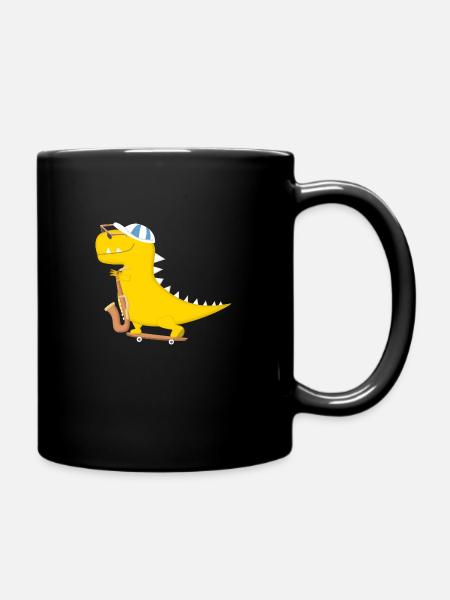Dinosaur swagg Yellow saxophone cool style - Full Colour Mug - black