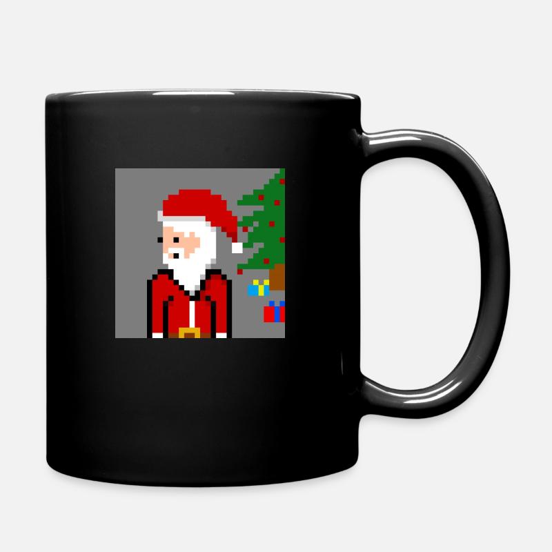 Pixel Weihnachtsmann - Tasse einfarbig - Schwarz