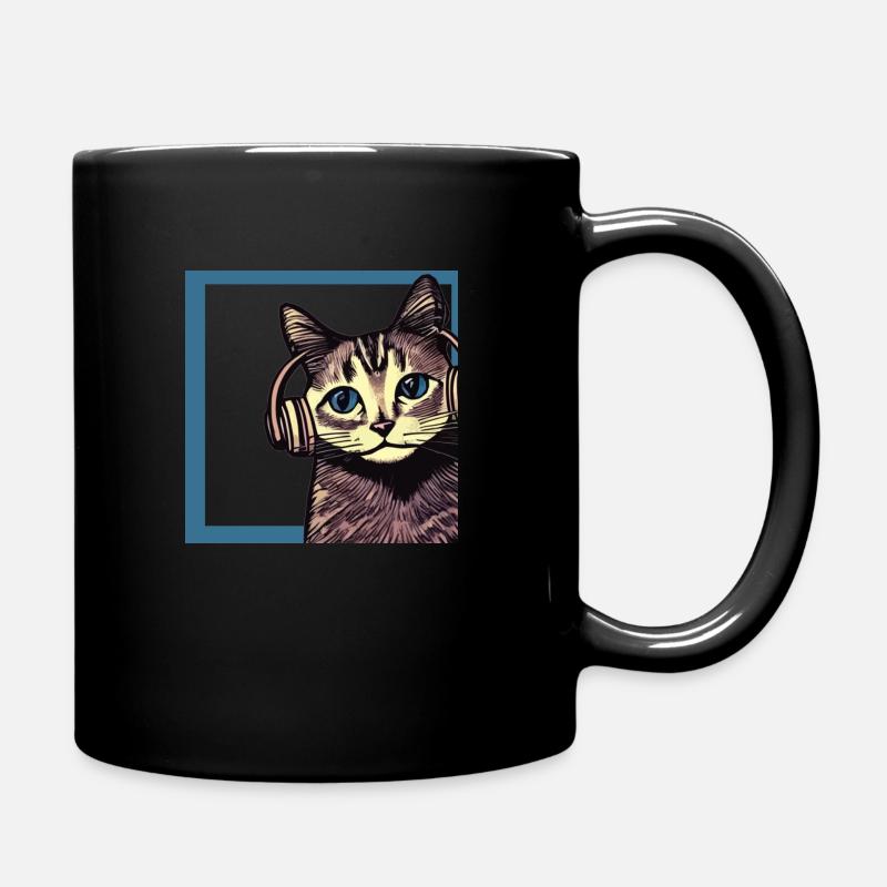 Chat écoutant de la musique avec des écouteurs - Mug uni - noir