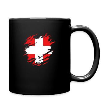 Schweizer Flagge unter Zerrissen - Tasse einfarbig - Schwarz - Rechts