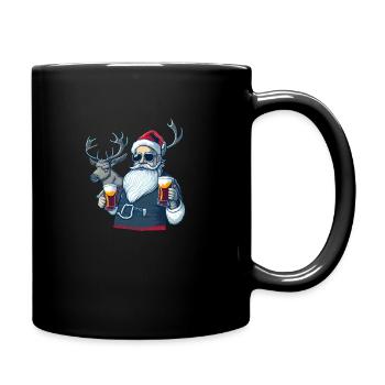 Santa Clause mit Rentier und Bier, Cool mir Brille - Tasse einfarbig - Schwarz - Rechts