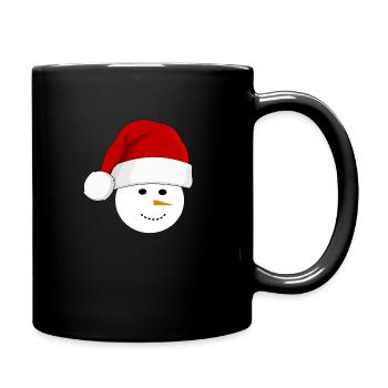 Schneemann mit Weihnachtsmütze - Tasse einfarbig - Schwarz - Rechts