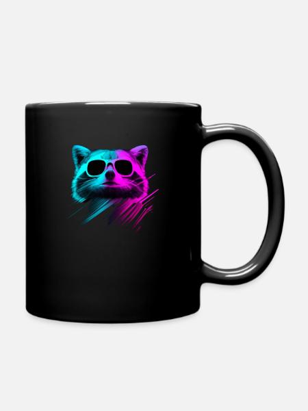 Duotone Raccoon Retro - Tasse einfarbig - Schwarz