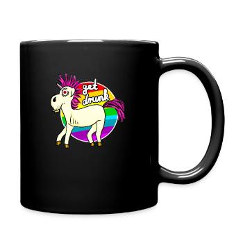 Betrunkenes Einhorn Bier Regenbogen - Tasse einfarbig - Schwarz - Rechts