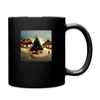Großer Weihnachtsbaum im Dorf - Tasse einfarbig - Schwarz - Rechts