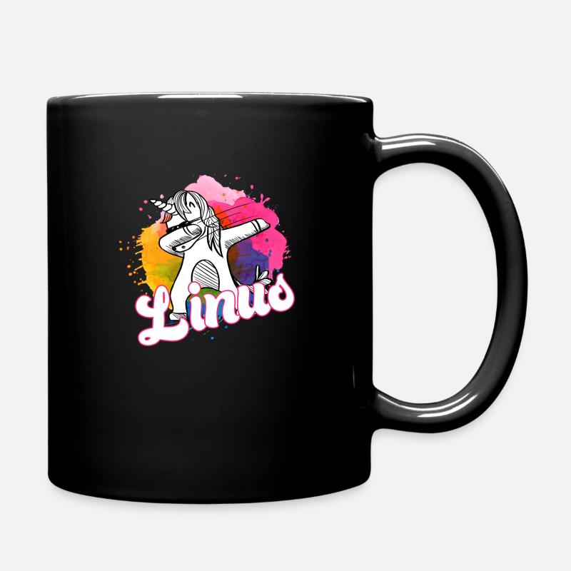 LINUS - Schöner Jungen Name mit Coolem Einhorn - Tasse einfarbig - Schwarz